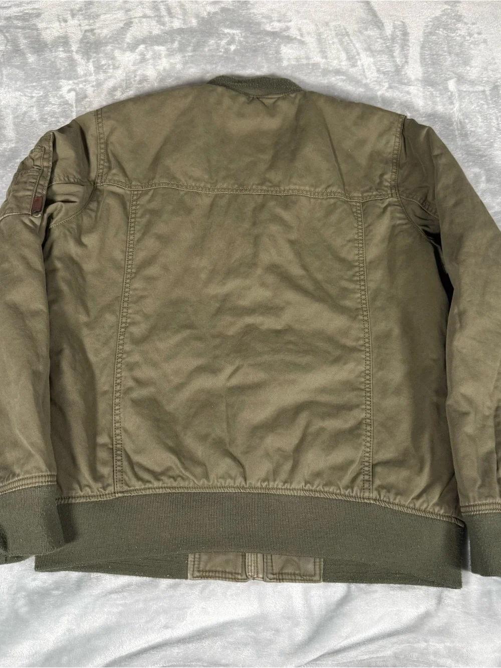 Hollister Military Bomber Jacket Mens L Canvas Full Zip Olive Green
